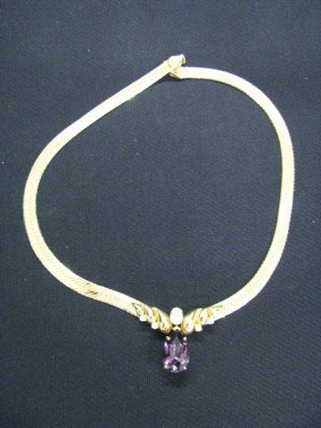 Appraisal: Diamond Amethyst Necklace oval diamond pear-shaped gem with tow diamonds