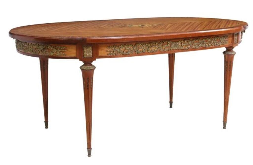 Appraisal: French Louis XVI style matched-veneer extension table th c in