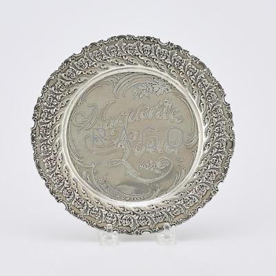 Appraisal: TIFFANY CO ETCHED STERLING DISH Embossed cherubs and acanthus rim