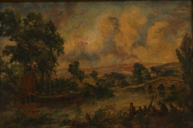 Appraisal: European Nineteenth Century School River and Boat oil on canvas