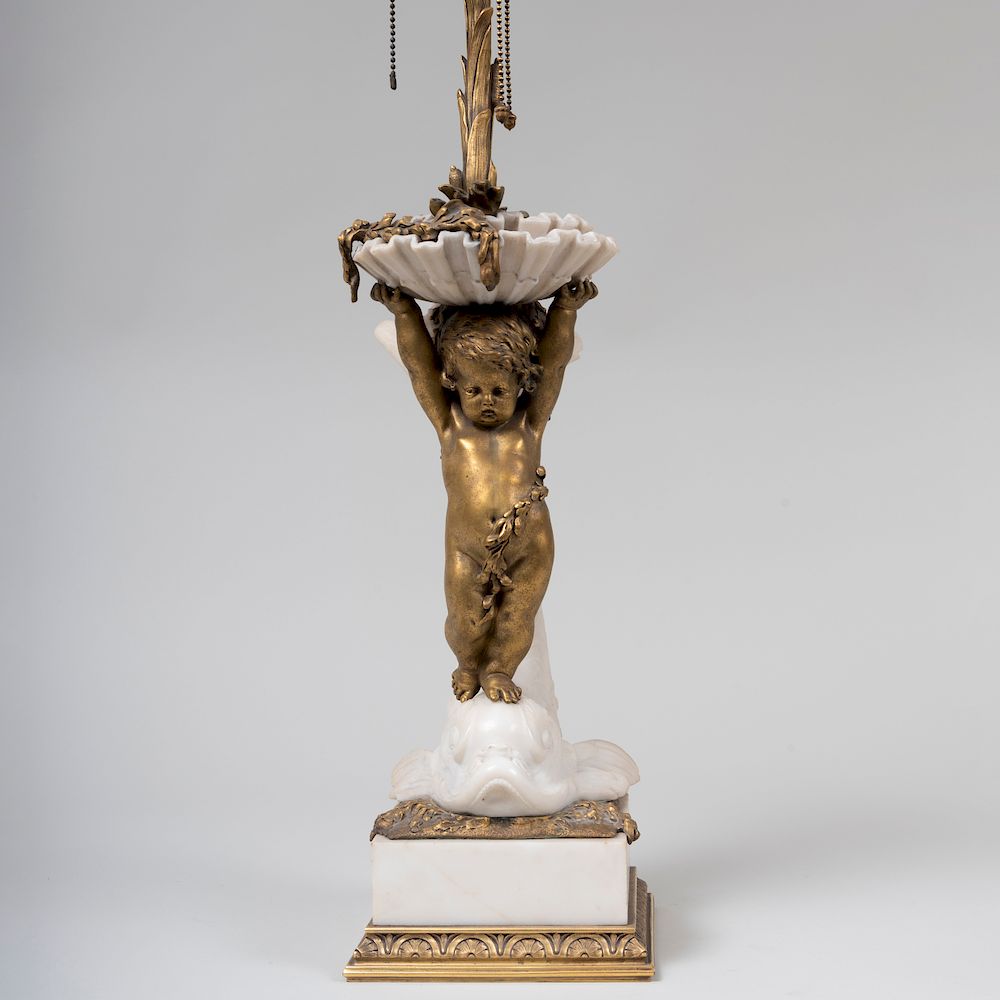 Appraisal: Louis XVI Style Gilt-Bronze and Carved Marble Lamp Modeled as