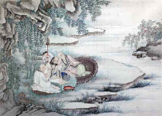 Appraisal: Chinese School watercolour and ink on silk Scholars in a