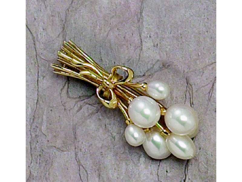 Appraisal: MIKIMOTO PEARL BROOCH k yellow gold with seven Biwa style