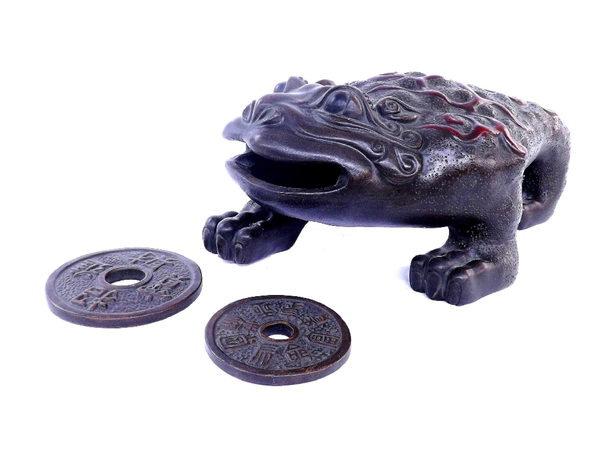 Appraisal: Interesting Oriental pottery three-legged toad with open mouth and two