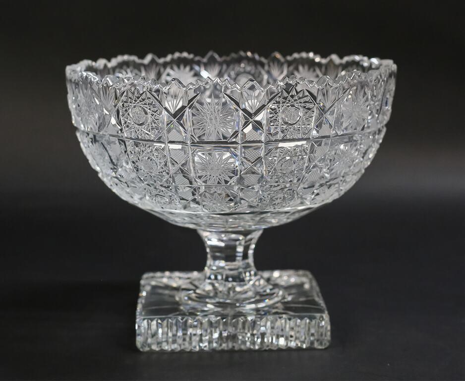 Appraisal: Cut glass pedestal bowl with original box Box marked Bohemia