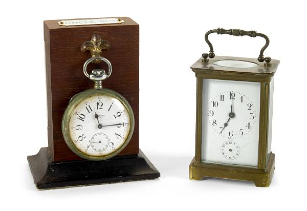 Appraisal: Property from various owners Comprising a brass carriage timepiece a