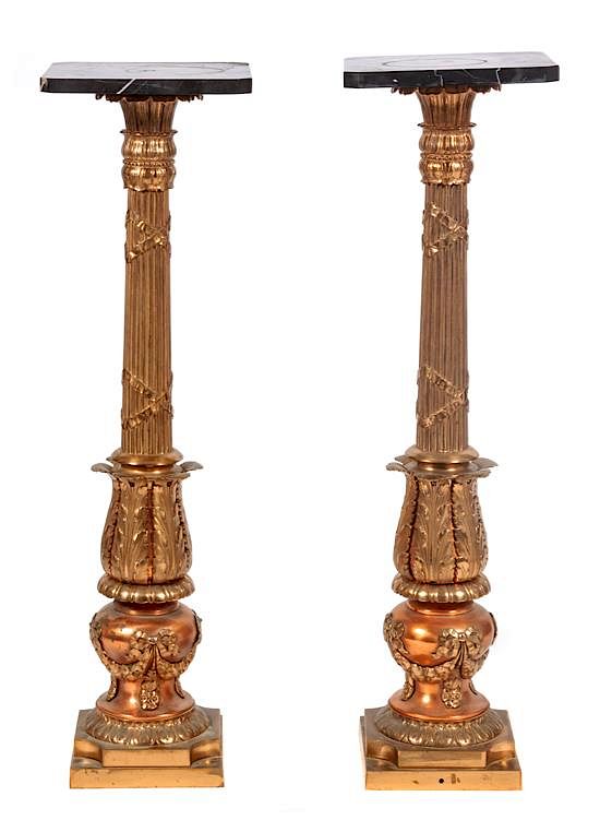 Appraisal: A Pair of Gilt Metal and Black Marble Top Pedestals