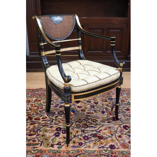 Appraisal: Fine Regency style ebonized gilt armchair decorated with quiver to