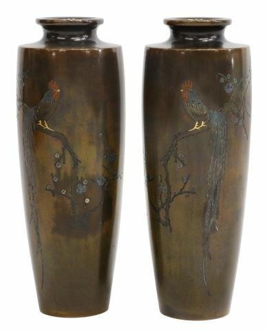 Appraisal: pair Japanese bronze vases late Meiji period - with onagadori