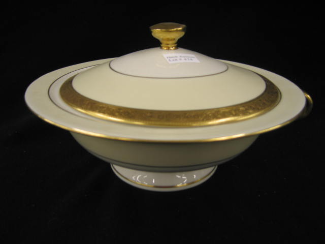 Appraisal: Haviland Limoges Porcelain Covered Serving Dish gold encrusted trim