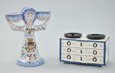 Appraisal: Two French Faience Items The lot consisting of a glazed