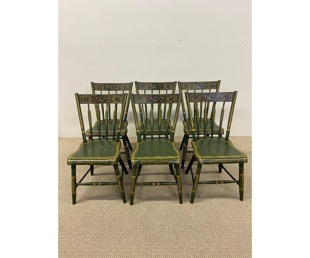 Appraisal: Set of Pennsylvania arrow back side chairs in original green