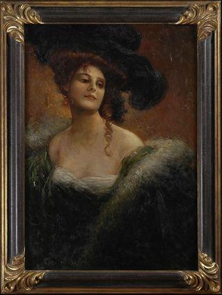 Appraisal: LUCA POSTGLIONE PORTRAIT OF A WOMAN IN A LARGE HAT