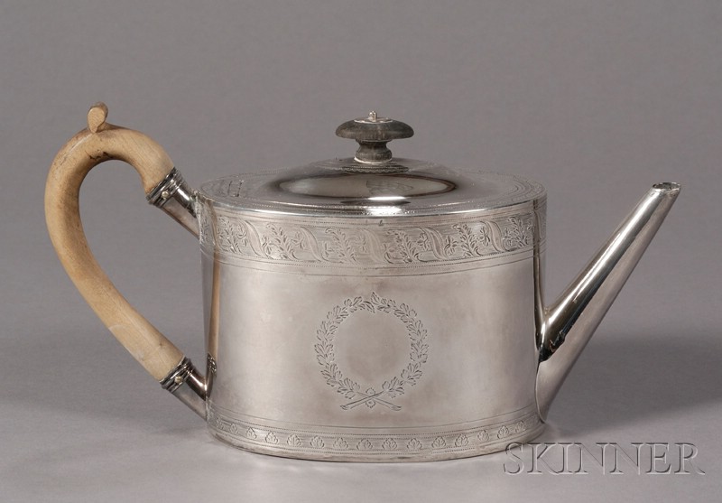 Appraisal: Neoclassical Silver Teapot Thomas Holland London straight-sided oval form with