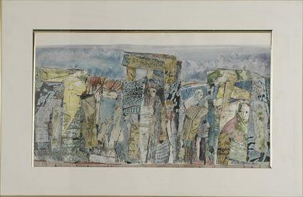 Appraisal: Kacian th C Abstract Composition with Figures Mixed media on