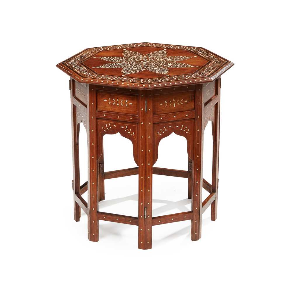 Appraisal: SYRIAN MORESQUE OCCASIONAL TABLE CIRCA bone and specimen wood inlaid