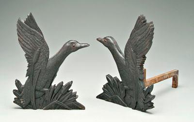 Appraisal: Pair cast iron duck andirons black paint applied eyes modern