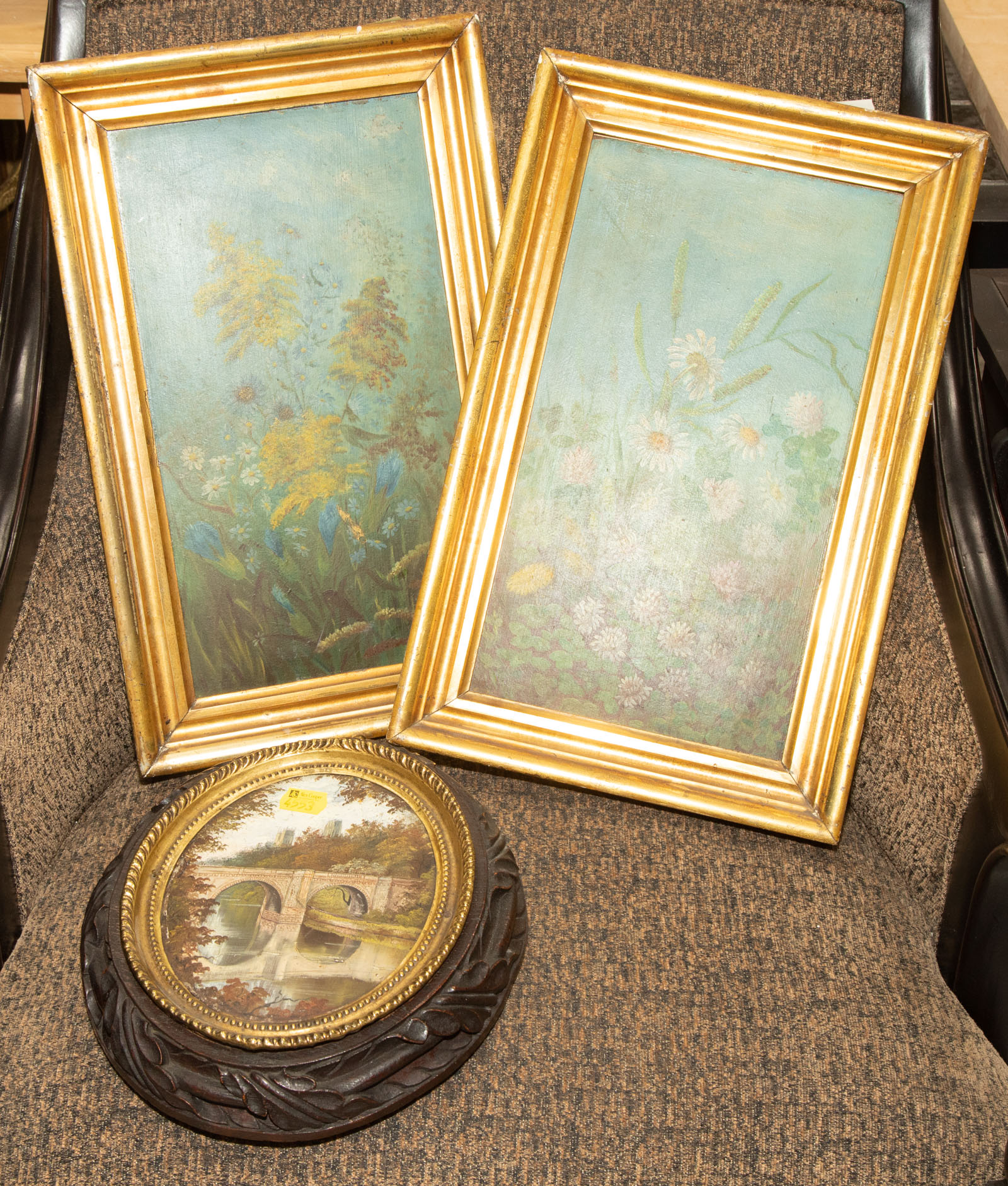 Appraisal: THREE FRAMED ARTWORKS Includes a pair of floral still lifes