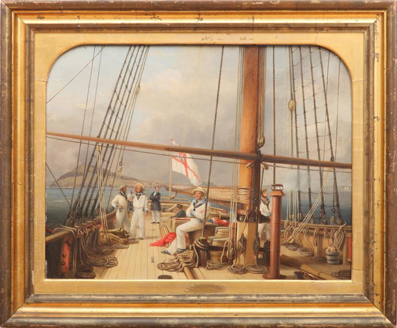 Appraisal: ENGLISH SCHOOL THE CUTTER YACHT GANYMEDE Oil on board unsigned