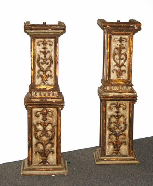 Appraisal: Two Italian Baroque painted and parcel gilt pedestals th century