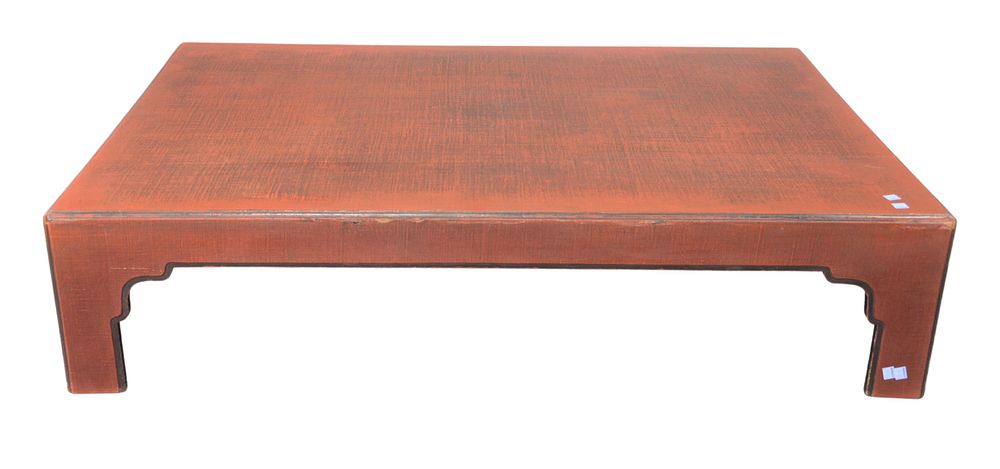 Appraisal: Chinese Style Coffee Table cloth finish under red lacquer height