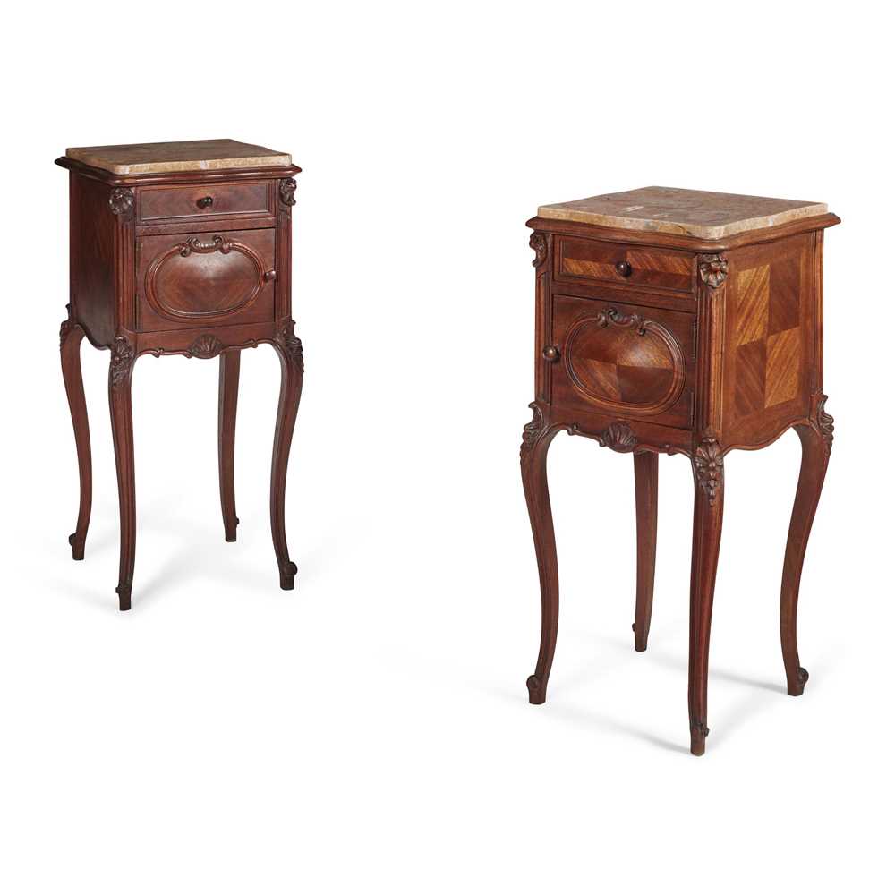 Appraisal: PAIR OF FRENCH ROCOCO STYLE MAHOGANY BEDSIDE TABLES LATE TH