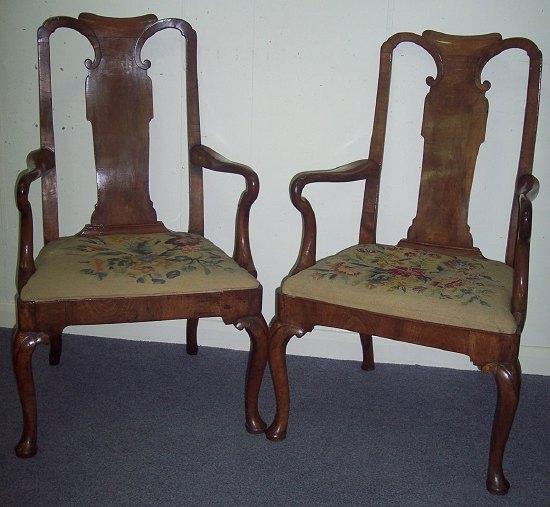 Appraisal: A pair of late th Century Dutch walnut armchairs each