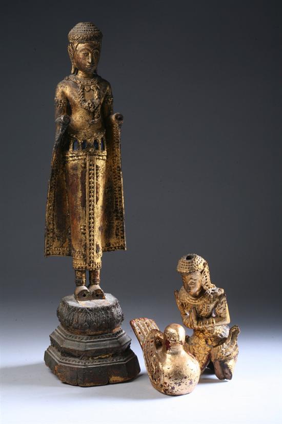 Appraisal: THAI GILT WOOD FIGURE OF BUDDHA Bangkok period Together with