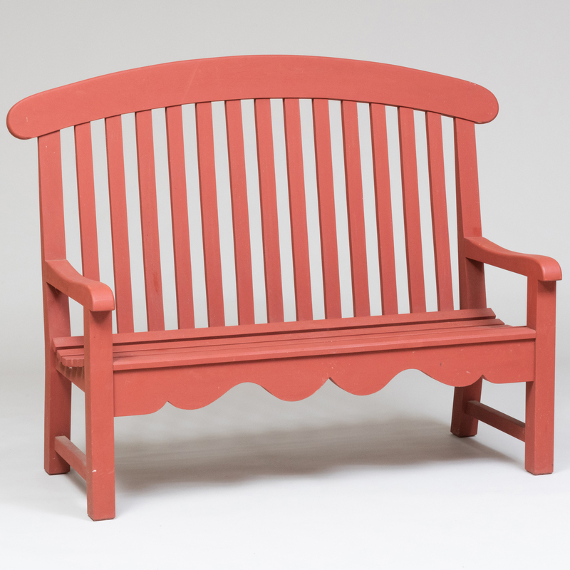 Appraisal: English Iron Red Painted Wood Garden Bench by Andrew Crace