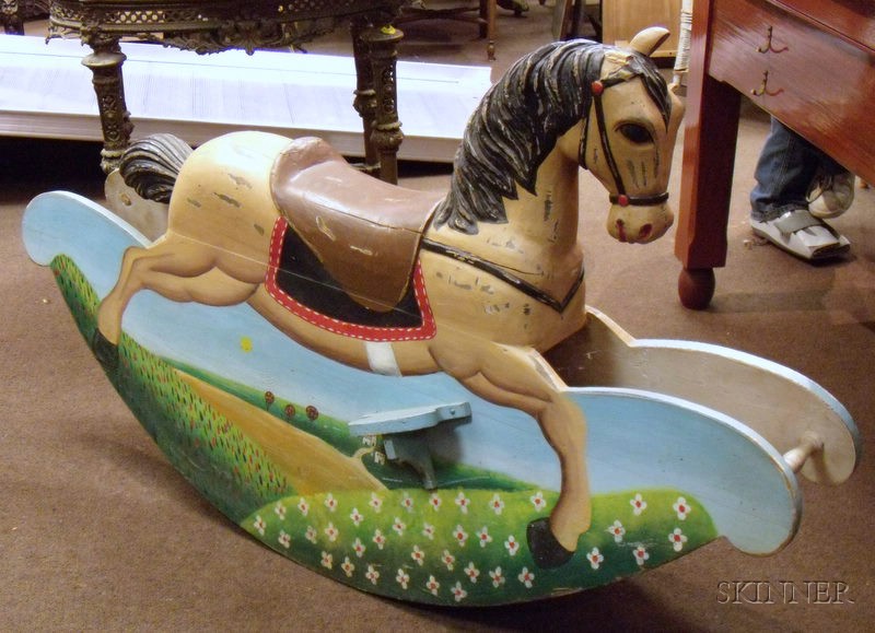 Appraisal: Polychrome Painted Carved Wood Rocking Horse lg in