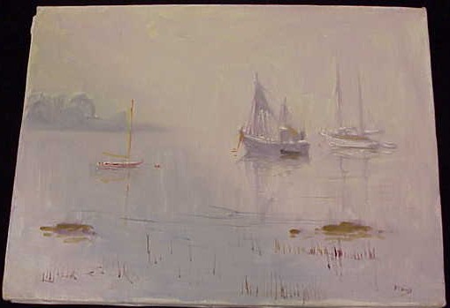 Appraisal: Roger Dennis American - oil on canvas Foggy Morning impressionistic