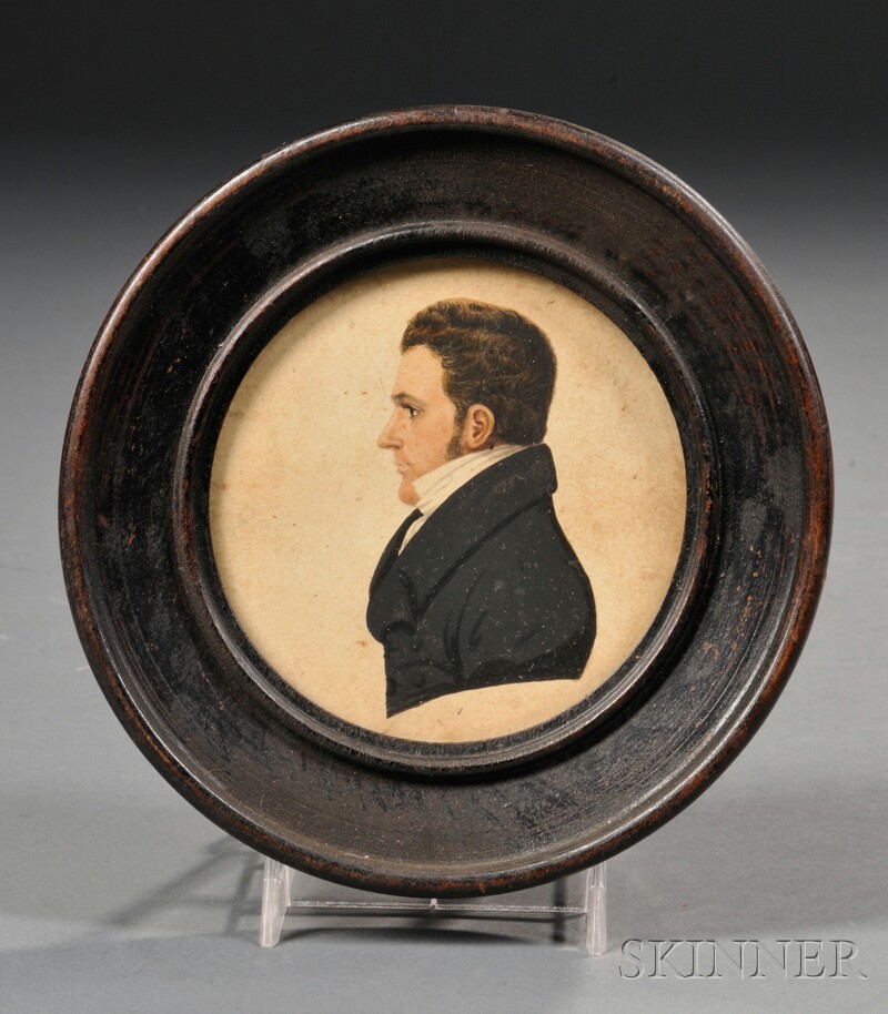 Appraisal: American School th Century Profile Portrait Miniature of a Young