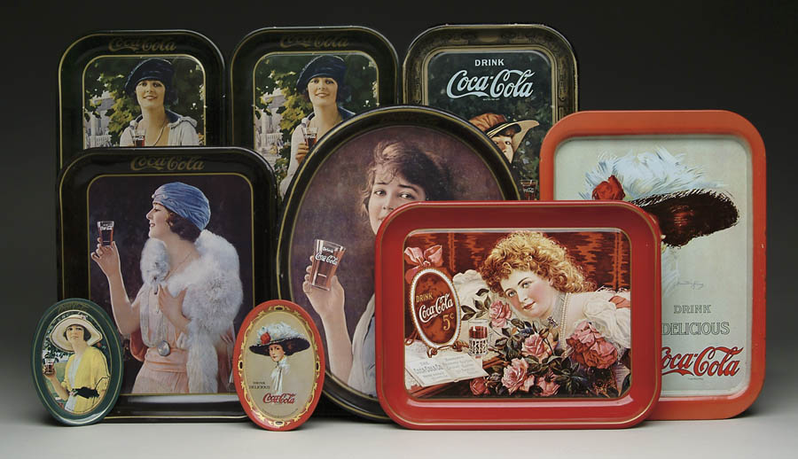 Appraisal: LOT OF NINE REPRODUCTION COKE TRAYS SIZE Varies CONDITION Generally