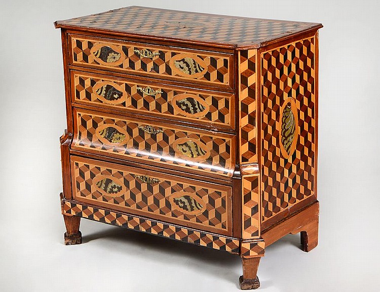 Appraisal: DUTCH NEO-CLASSICAL BRASS CUBE PARQUETRY CHESTCirca Rectangular with canted corners