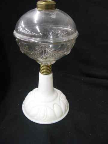 Appraisal: Victorian Oil Lamp drapery on clear globe milk glass base