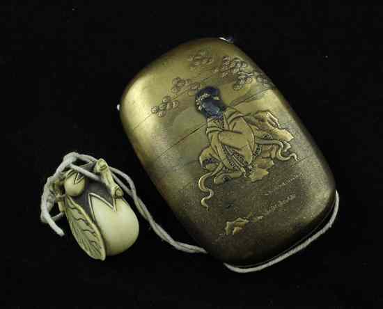 Appraisal: A Meiji period four-case takamaki-e gold lacquer inro with silver