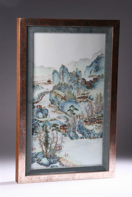 Appraisal: CHINESE PORCELAIN PLAQUE Of rectangular-form with riverscape decoration framed with