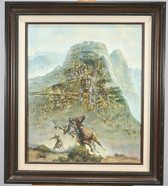 Appraisal: Native American-themed oil on canvas by Gerald Bogard American th