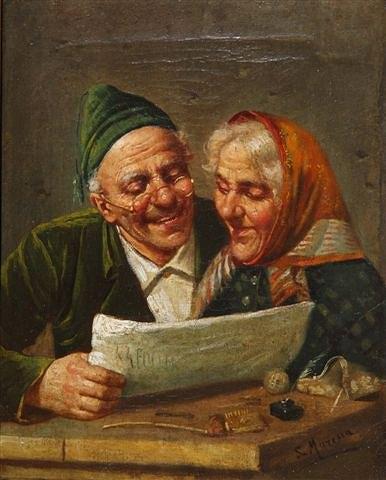 Appraisal: S MARESCA TH TH CENTURY - An elderly couple reading