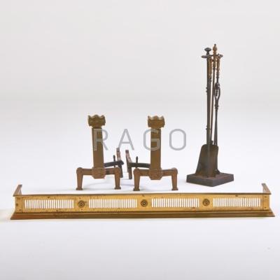 Appraisal: FIREPLACE ACCESSORIES Seven pieces USA early- th c pair of