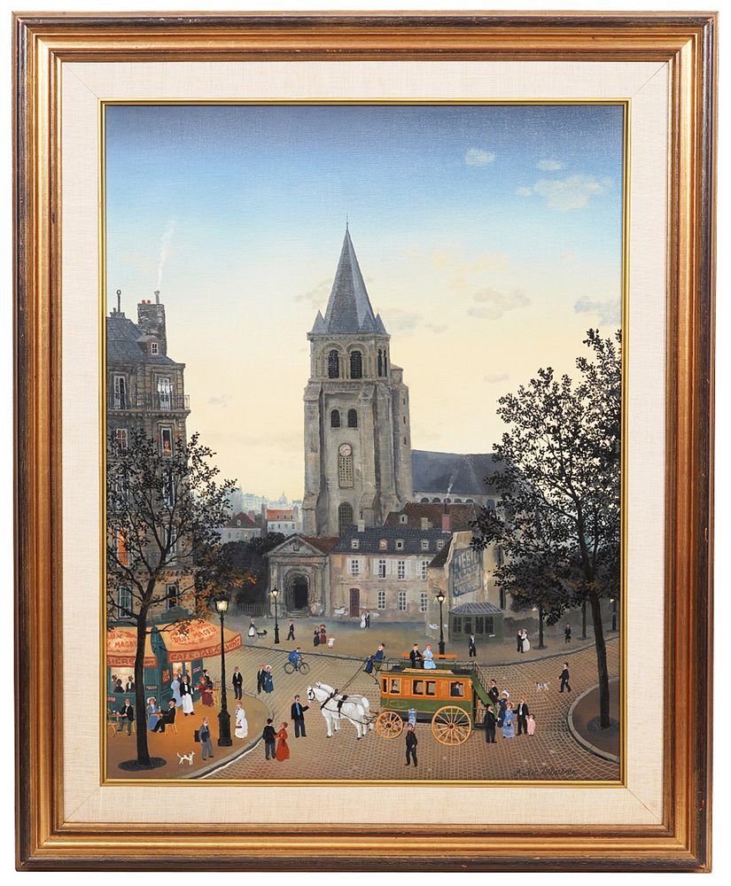 Appraisal: Michel Delacroix 'Saint Germain Des Pres' Oil on Canvas Painting