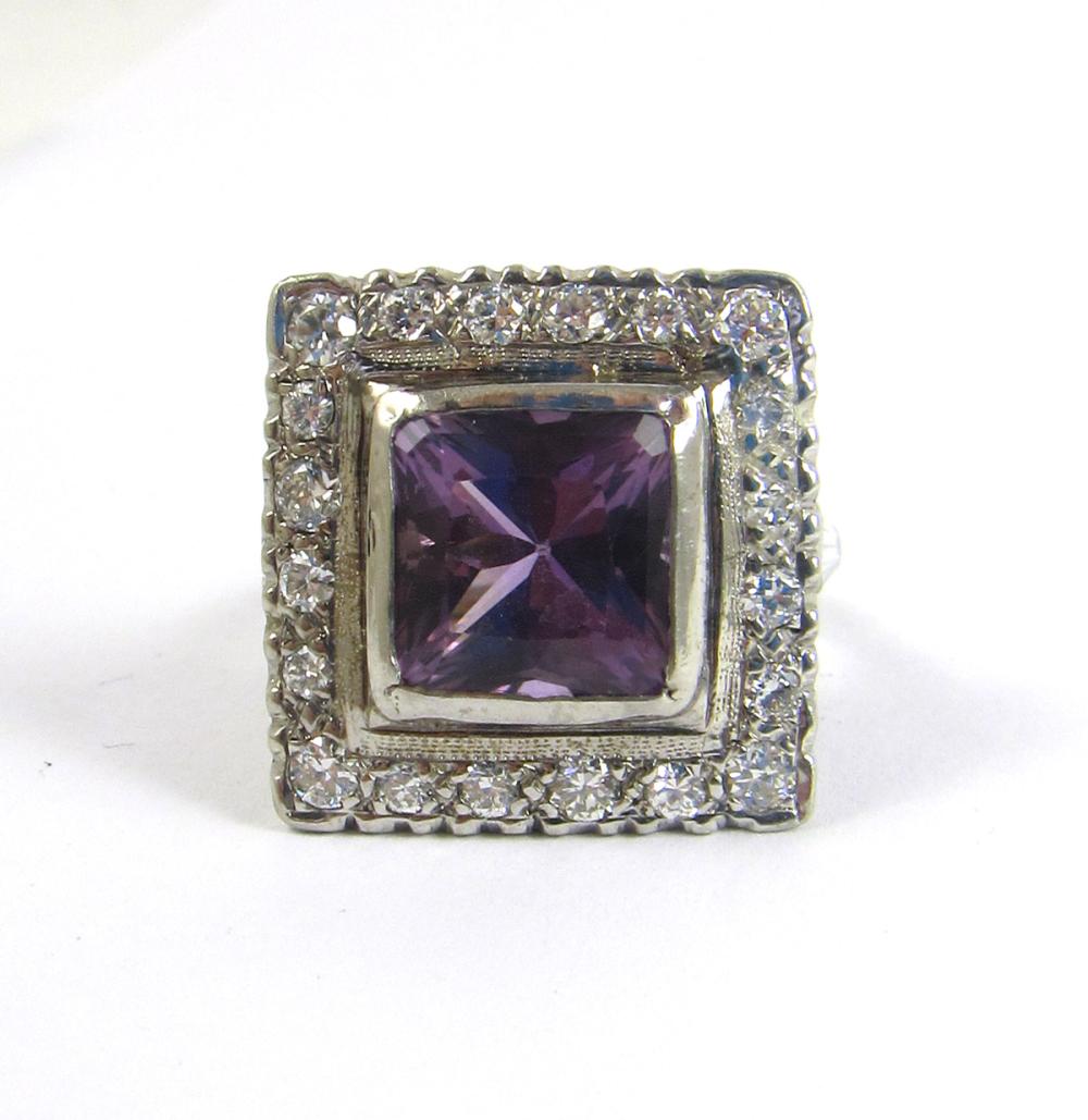 Appraisal: LADY'S AMETHYST DIAMOND AND FOURTEEN KARAT WHITE GOLD RING featuring