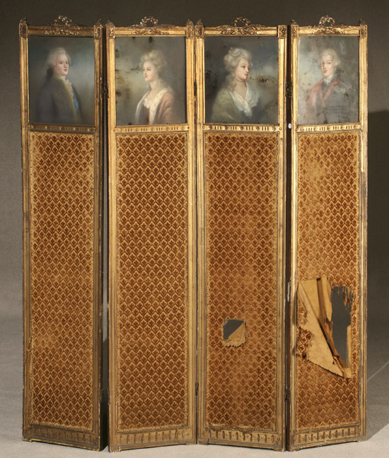 Appraisal: Louis XVI Style Giltwood Four-Panel Floor Screen Circa Each section