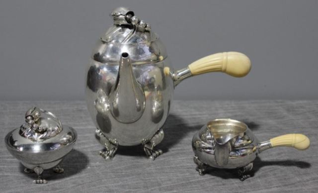 Appraisal: STERLING Pc Georg Jensen Blossom CoffeeSet Includes a footed coffee