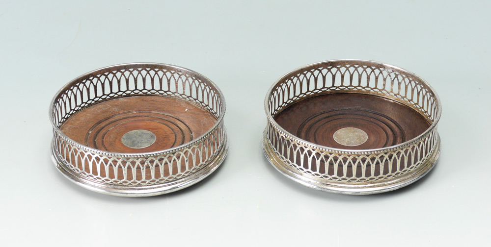 Appraisal: PAIR M C HERSEY SON STERLING WOOD WINE COASTERS Hallmarked