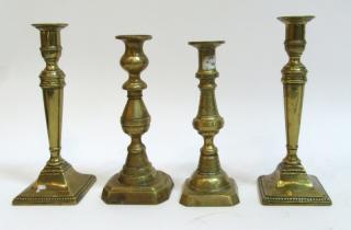 Appraisal: Four Antique th C Spun Brass Candlesticks - Shipping We