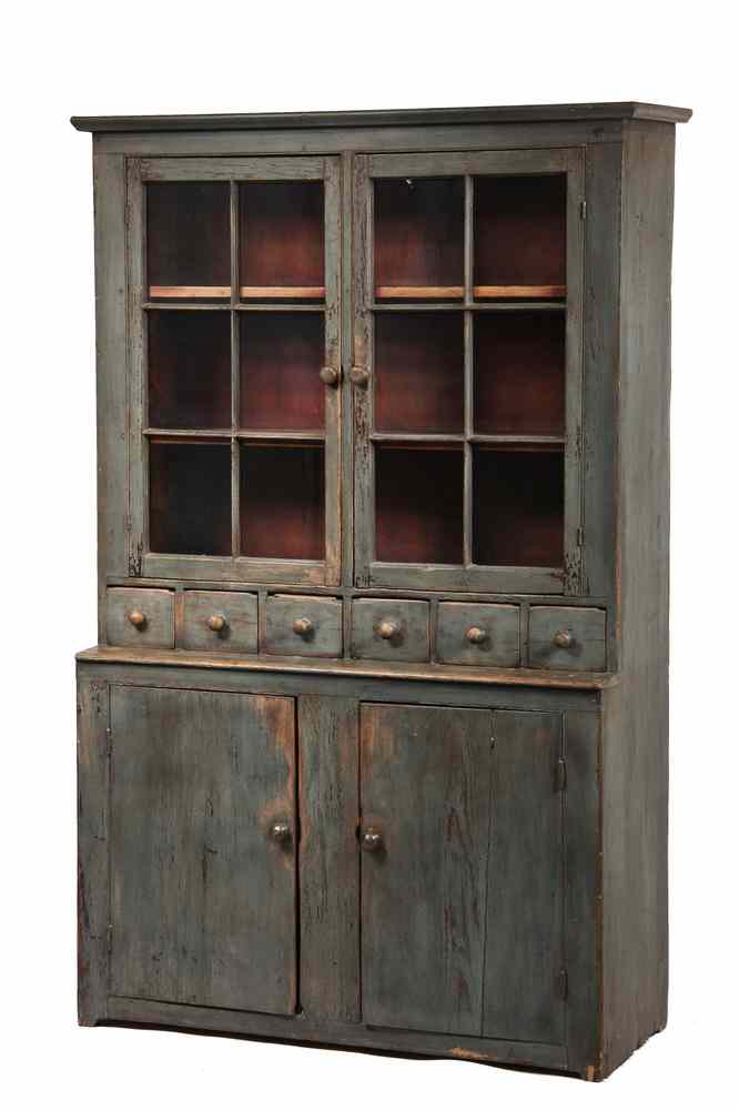 Appraisal: BLUE PAINTED COUNTRY CUPBOARD - Maine Country Cupboard mid th