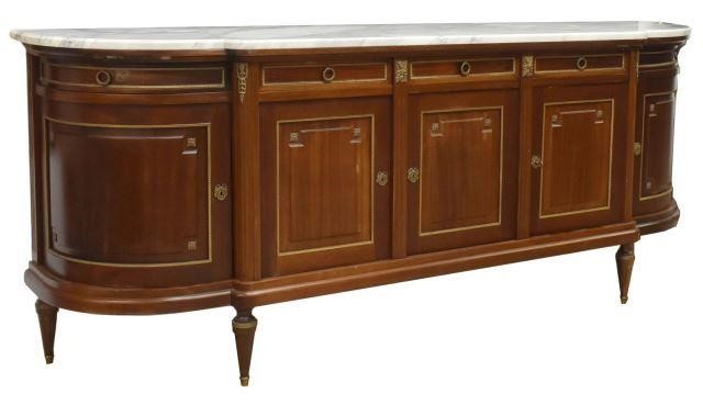 Appraisal: French Louis XVI style marble-top mahogany sideboard mid to late