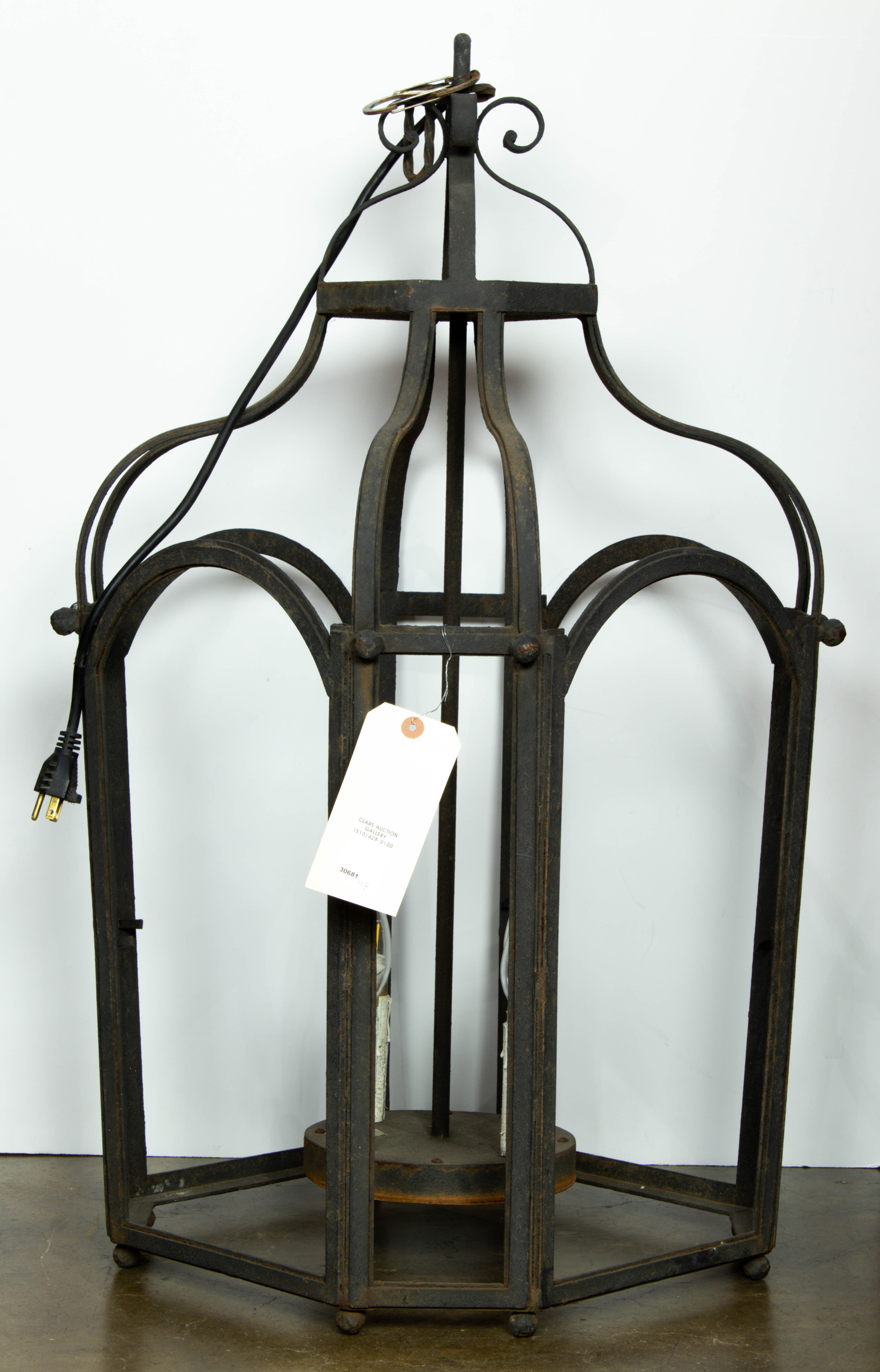 Appraisal: LARGE WROUGHT IRON FOUR SOCKET HANGING FOYER LAMP Large wrought