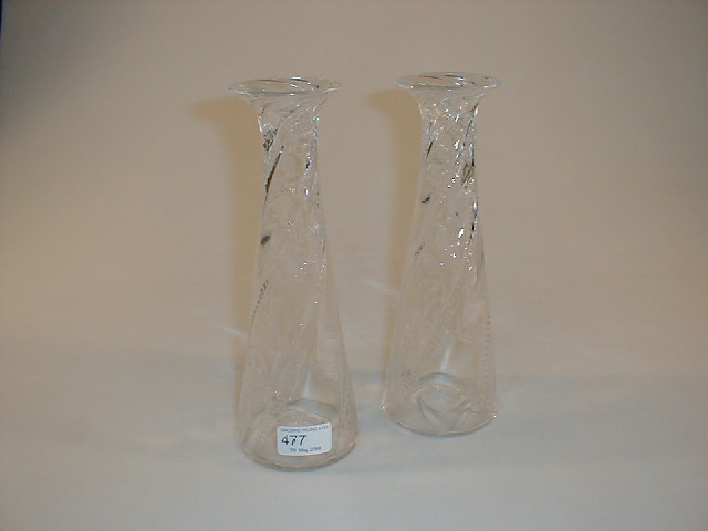 Appraisal: A pair of thC rock crystal glass taper vases probably